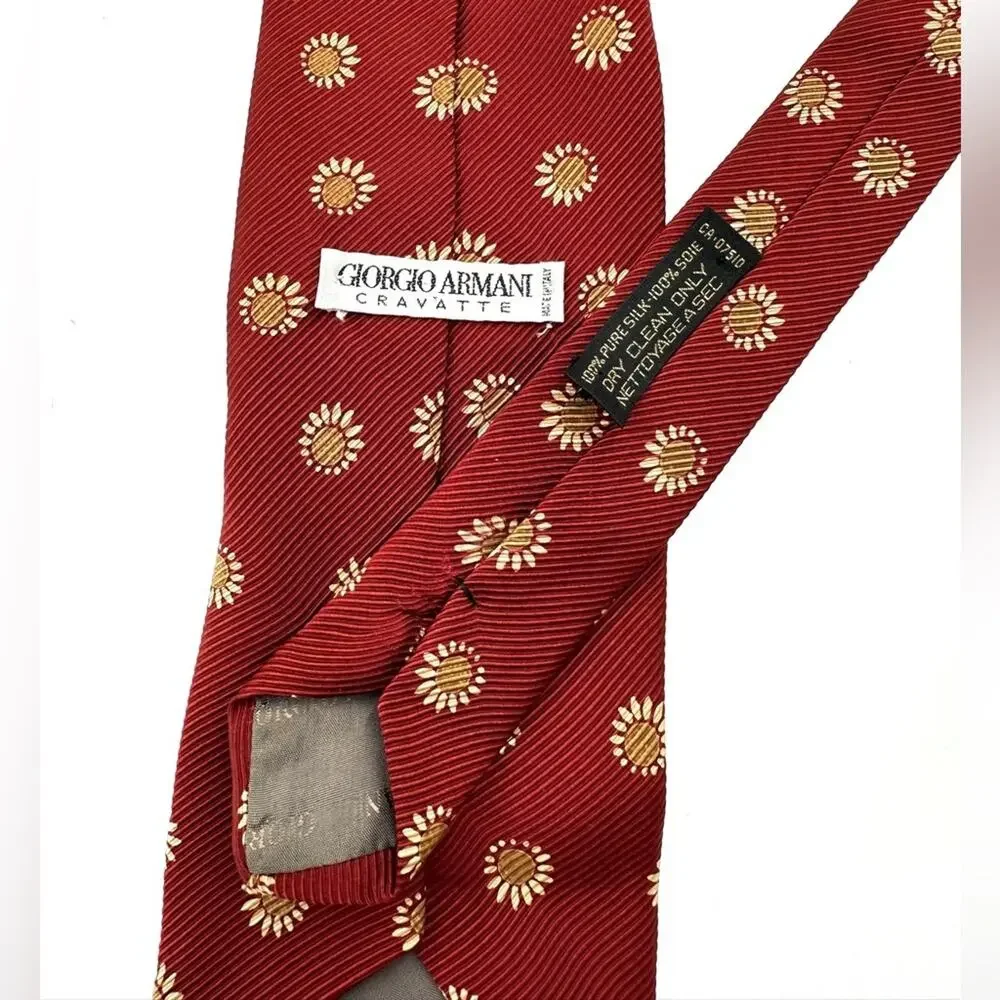 Giorgio Armani Made in Italy Pure Silk Burgundy Neck Tie with Sunflower Print